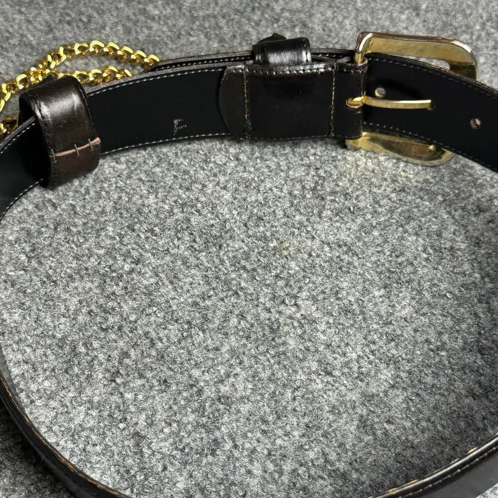 Vintage Avignon black leather chain belt SM gold medallion old money Renaissance